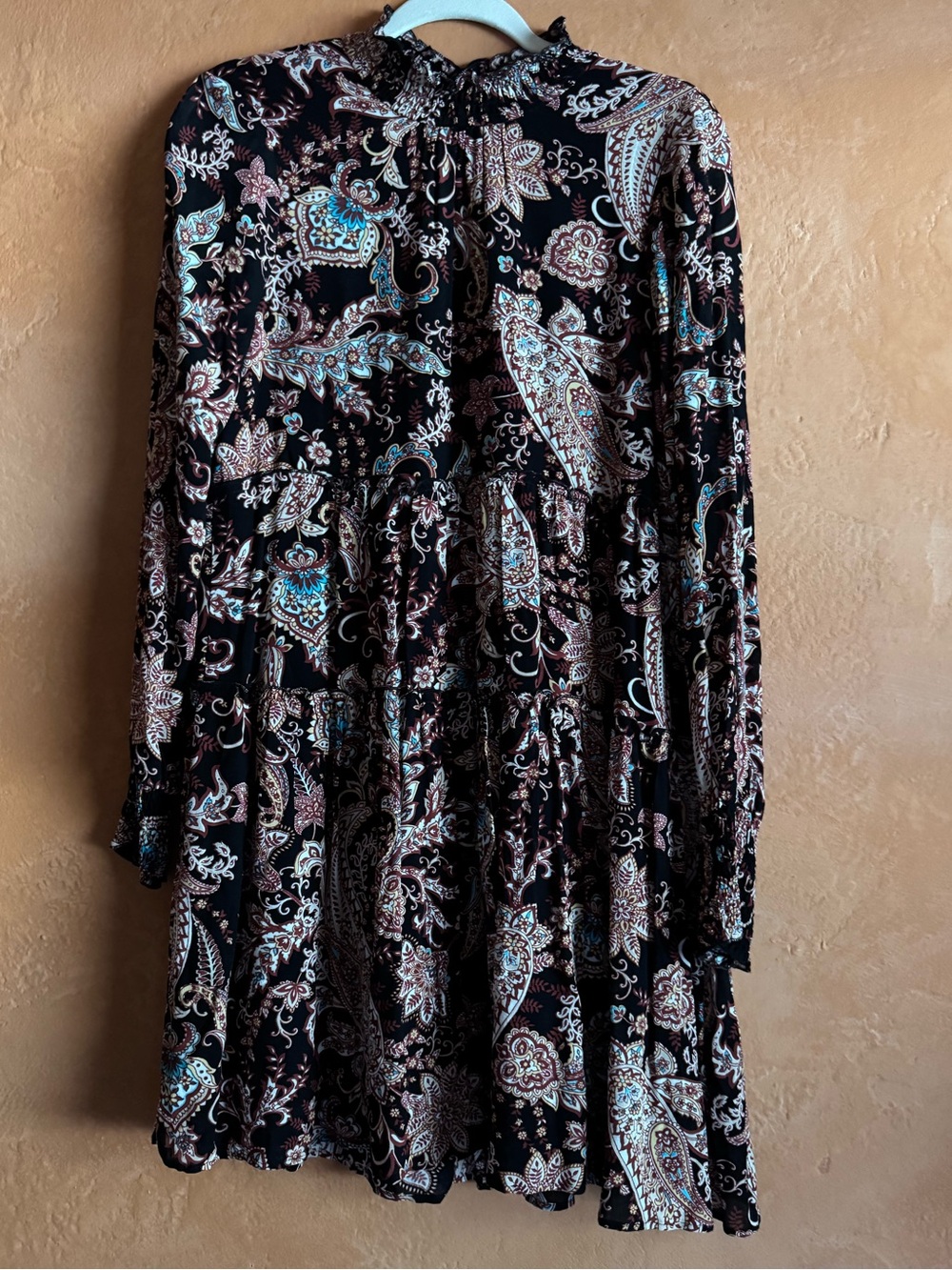 By Anthropologie Paisley Tiered Long Sleeve Dress XS Boho Fall